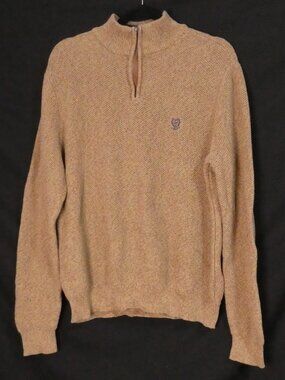 CHAPS Men’s Honeycomb Quarter Zip Knit Sweater Tan Heathered - Size XL extra lg